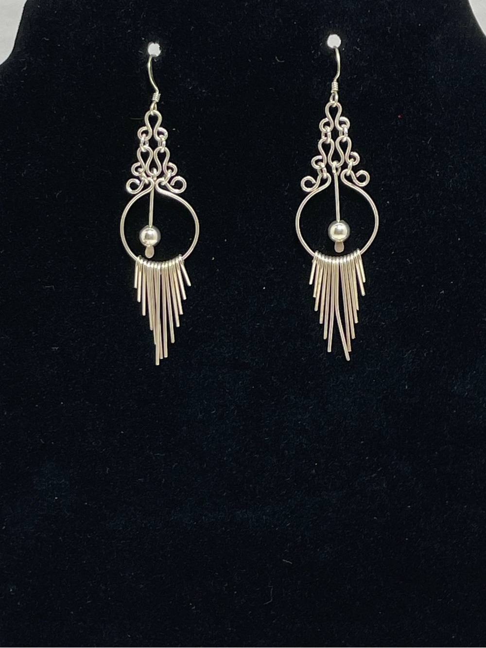 Vintage Sterling Silver Southwest Style 2.75” Fringe Dangle Earrings, 6.69g